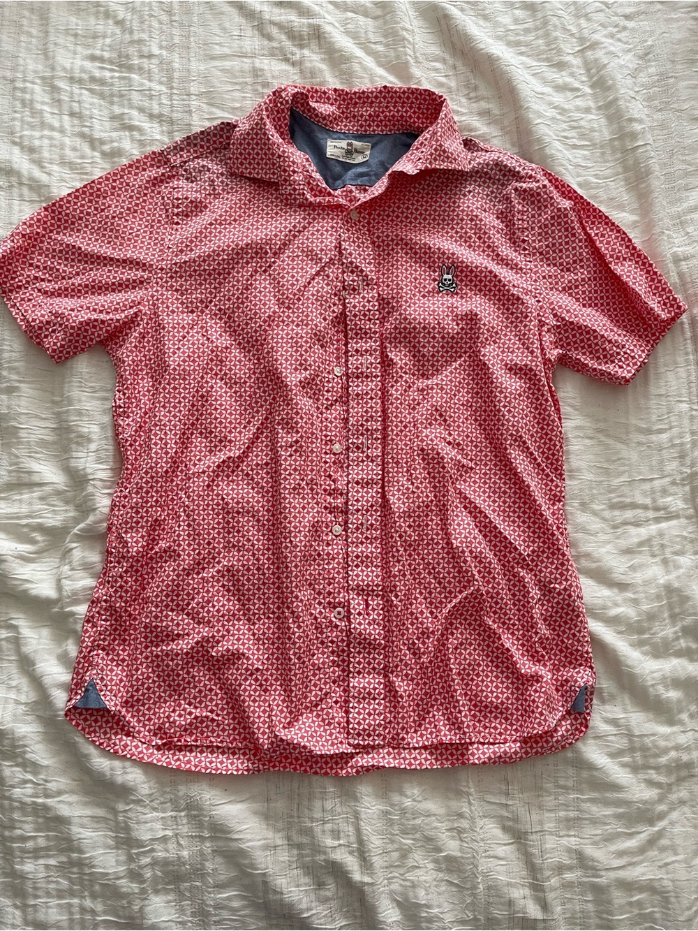 Short-Sleeve Red Patterned Men's Shirt - Psycho Bunny